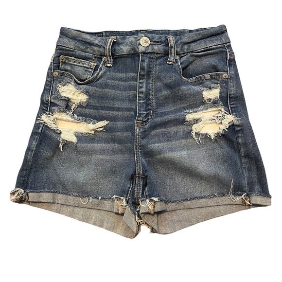 American Eagle Curvy Hi-Rise Shortie Distressed Shorts - Picture 1 of 14